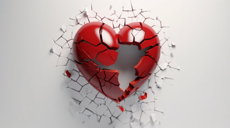 Top view of white broken heart on red background with copy space Design for St Valentines day : Generative AIの素材