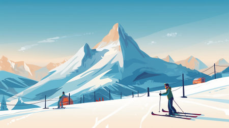 Skiing background fresh snow on ski slope : Generative AIの素材