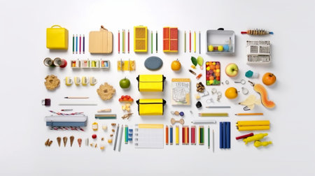 School supplies on the white background with copy space Back to school : Generative AIの素材
