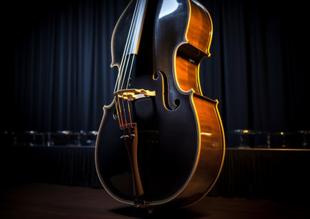 Vintage contrabass on wooden floor : Generative AIの素材