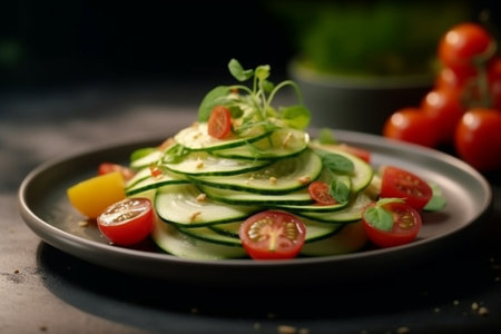 Zucchini salad with arugula and cherry tomato : Generative AIの素材