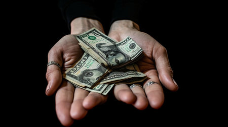 female hand holding banknotes Swiss franc : Generative AIの素材