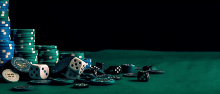 chips and dice on a black background : Generative AIの素材