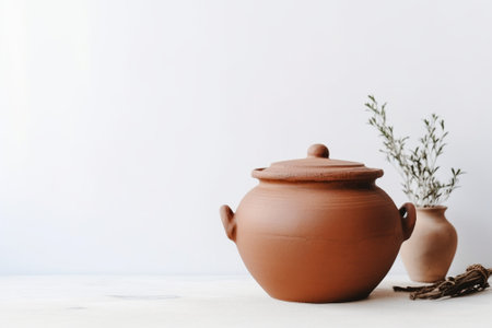lamb with rosemary in a clay pot on white wooden backgrounds : Generative AIの素材