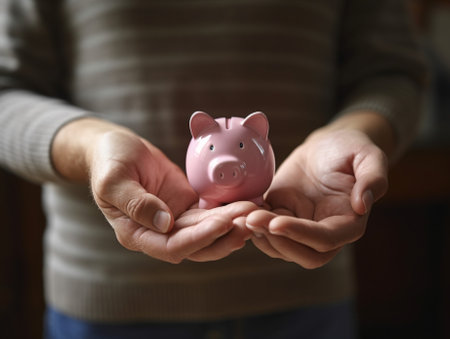 savings concept child holding coin with piggy bank : Generative AIの素材
