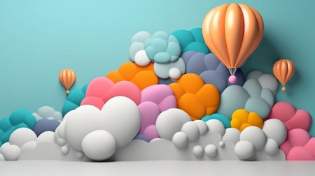 colorful balloons and white clouds in the background : Generative AIの素材