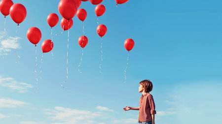 red balloons in the blue sky : Generative AIの素材