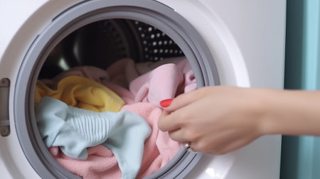 washing machine and female hand : Generative AIの素材