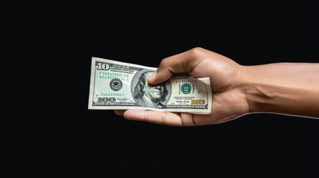 Mans hands holding money like euro and dollars on white background Copy space Business concept : Generative AIの素材