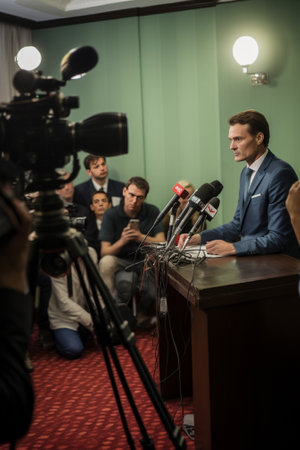 BELGRADE SERBIA CIRCA NOVEMBER 2015 Serbian prime minister Aleksandar Vucic speaks at press conference circa November 2015 in Belgrade : Generative AIの素材