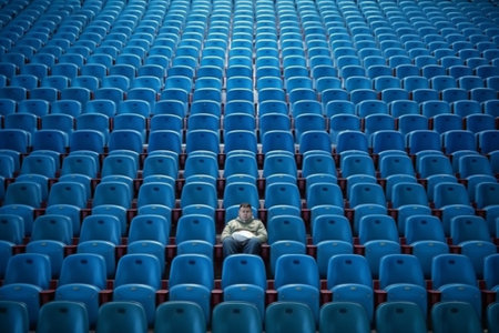 Blue seat at the stadium : Generative AIの素材