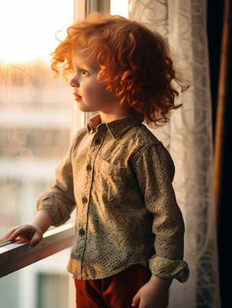 Portrait of a beautiful curly little boy High quality photo : Generative AIの素材