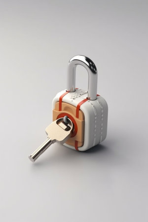 Security concept Lock and key with pendant on a white background : Generative AIの素材