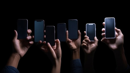 People holding their smart phones and photographing with flash : Generative AIの素材