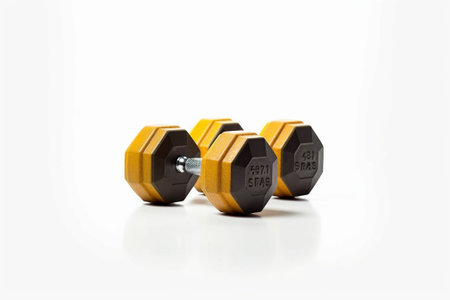 Two yellow dumbbells on a black background : Generative AIの素材