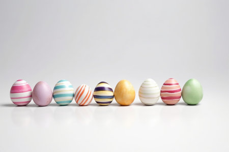 colorful Easter eggs on a white wood background : Generative AIの素材