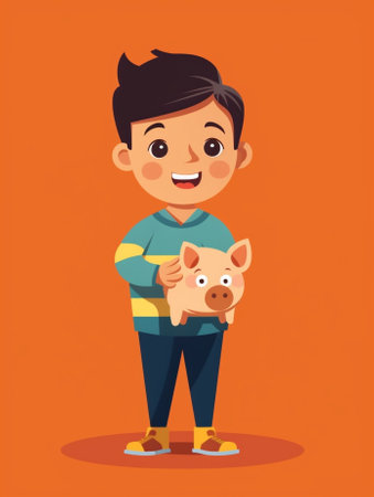 savings concept child holding coin with piggy bank : Generative AIの素材