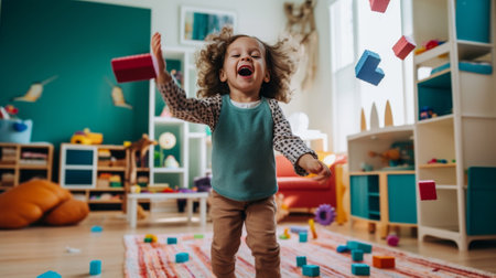 A child is playing in a childrens playroom : Generative AIの素材
