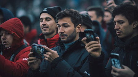 BELGRADE SERBIA FEBRUARY 27 2016 Gendarmerie next field supervises fans during a football game between FK Partizan and FK Crvena Zvezda February 27 2016 in Belgrade Serbi : Generative AIの素材