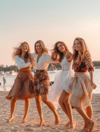 Animation hotel team dancing on a beach stage Jumping and waving Anapa city Russia 1 of august 2020 : Generative AIの素材