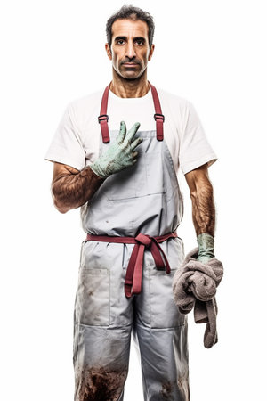 Male veterinary doctor in white smock and black medical gloves holding two rats : Generative AIの素材