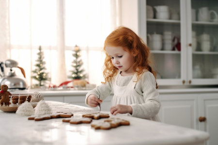 little asian girl roll out the dough for Christmas cookies on the kitchen High quality photo : Generative AIの素材