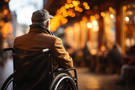 Detail of a disabled man on a wheelchair : Generative AIの素材