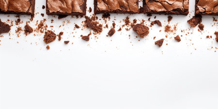 Chocolate brownies on white background, top view, copy space. Delicious homemade dark chocolate dessert, brownie. : Generative AIの素材