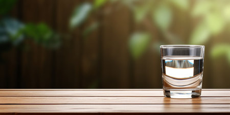 Drinking water on wood table and space for text, Refreshing drink : Generative AIの素材