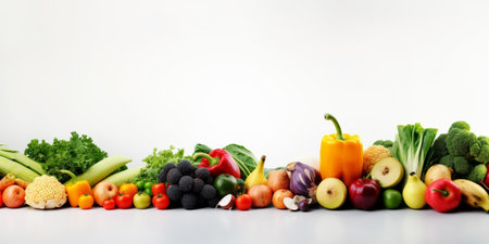 Organic food background and Copy space. Food photography different fruits and vegetables isolated white background. High resolution product : Generative AIの素材