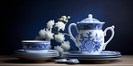 Blue and white porcelain tableware : Generative AIの素材