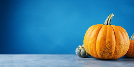 Whole Kabocha Squash on Blue Background, with Copy Space : Generative AIの素材