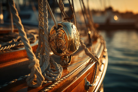 Sailboat winch and rope yacht detail. Yachting : Generative AIの素材