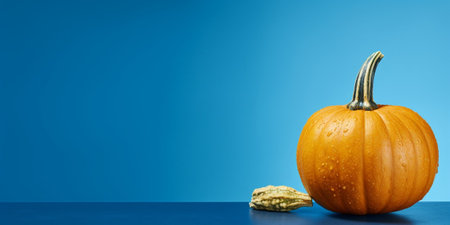 Whole Kabocha Squash on Blue Background, with Copy Space : Generative AIの素材