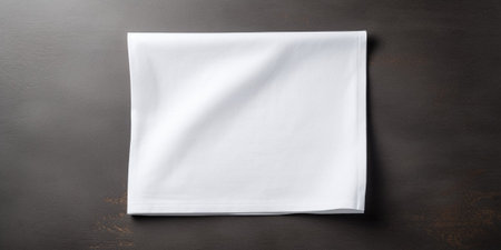 top view with white empty kitchen napkin isolated on table background. Folded cloth for mockup with copy space, Flat lay. Minimal style. : Generative AIの素材