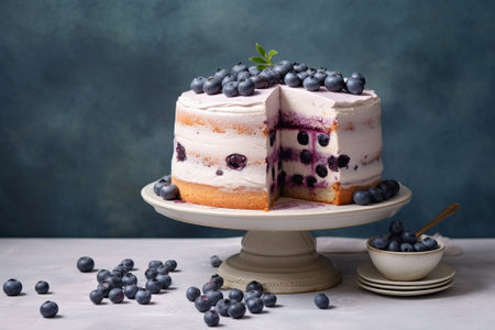 Cropped image of diverse family couple keep to diet for effective loosing weight look with temptation and appetite at big blueberry cake cant stand not eating have upset  : Generative AIの素材
