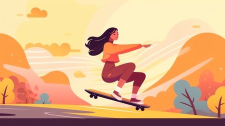 Beautiful girl has broken arn after falling from skateboard enjoys extreme sport wears cast injured after accident during summer time hopes for fast recovery and riding a : Generative AIの素材