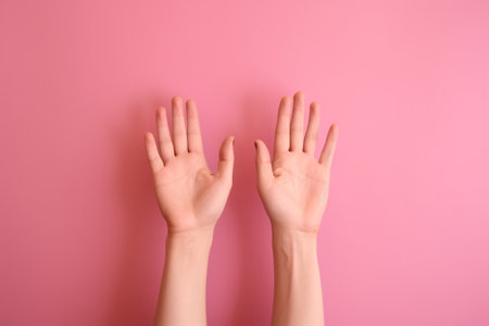 Collage photo of five different people have desired look cross fingers and keep palms together hope for good luck at exam isolated over pink background Happy men and wome : Generative AIの素材