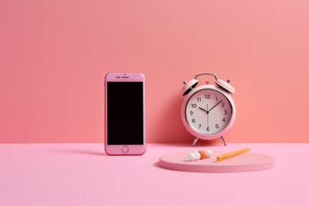 Clueless indecisive female model looks in bewilderment shruggs shoulders surrounded with papers modern gadgets alarm clock demonstrates she is short of time to prepare pr : Generative AIの素材