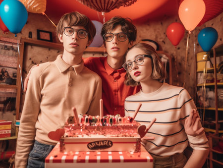 Photo of two girlfriend and boyfriend in love choose appropriate time for visiting cinema get out of house and enjoy new wider space cheerful man and bored woman in stere : Generative AIの素材