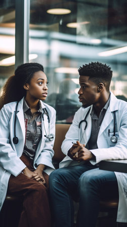 Profile portrait of pretty romanticlooking adult African woman wearing watches and white cardigan sitting at a cafeteria waiting with impatience for her boyfriend leaning : Generative AIの素材
