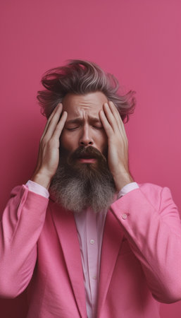 Worried hipster guy bites nails looks nervous before passing exam or important event in his life Embarrassed fashionable young man being afraid of difficulties stands aga : Generative AIの素材