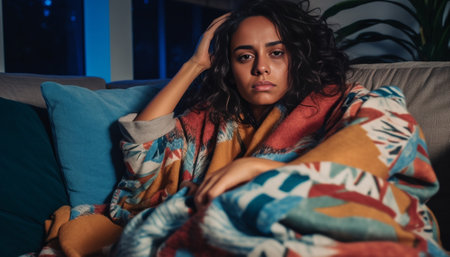 Hesitant confused dark skinned student spreads palms drinks refreshing beverage doesnt know how to make difficult task surrounded with sticky notes papers notebook poses  : Generative AIの素材