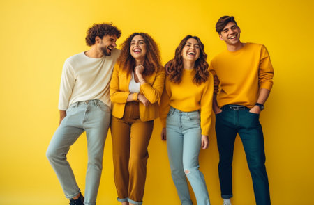 Happy people express love and gratitude shape hearts to camera confess in good feelings woman and man touched by heartwarming words Group of diverse men and women pose ov : Generative AIの素材