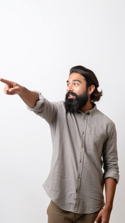 Maybe yes or no Doubtful bearded fashionable guy shrugs shoulders in bewilderment tries to make decision puzzled what he wants isolated over white concrete wall Hesitatio : Generative AIの素材