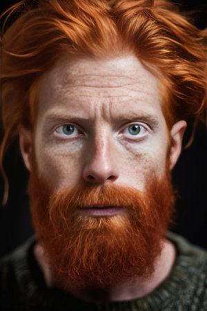 Portrait of young European hipster with freckled skin and fuzzy ginger beard frowning having unhappy or angry expression on his face displeased with something Caucasian b : Generative AIの素材