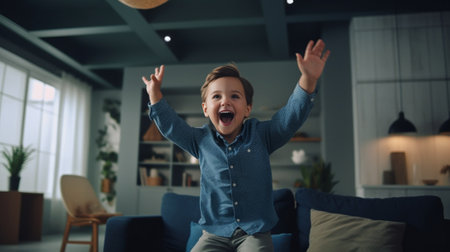 Indoor shot of amazed excited man doesnt believe his success keeps hands on head stares at camera says omg or wow Pleasant surprised male rejoices birth of child becomes  : Generative AIの素材