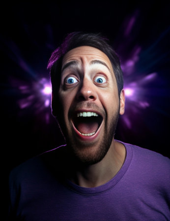 Stupefied attractive young bearded man looks with astonishment into camera being amazed with negative news Emotional hipster guy expresses surprisment doesnt believe his  : Generative AIの素材