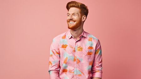 Pleased redhead man with bob hairstyle and ginger hair points at himself and looks in wonder aside wears optical glasses and sweatshirt asks do you mean me poses against  : Generative AIの素材