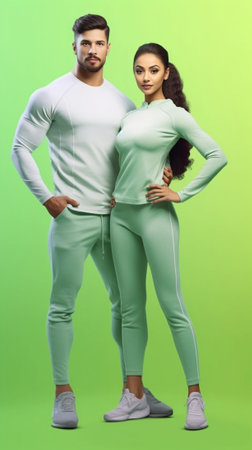 Dissatisfied mixed race woman and man try to lead healthy lifestyle wear sport clothes hold dumbbell look with temptation at tasty high calories cake Unhealthy eating spo : Generative AIの素材